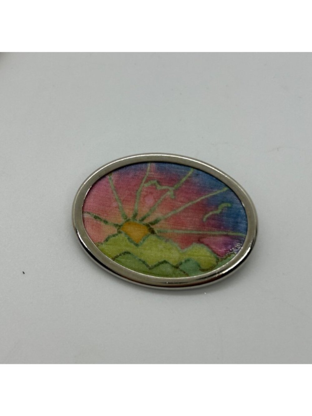 Vintage Brooch Pin Lot White Enamel Coral Flower Sunrise Landscape Costume 3pc - Picture 6 of 9